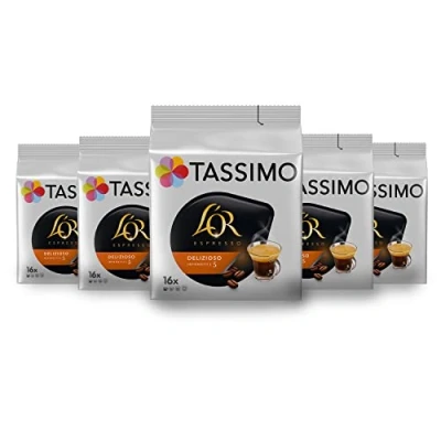 Image de TASSIMO, 80 dosettes Café Espresso Delizioso L&#039;OR, Compatibles avec les machines Cafés, Doux et Délicat, 5 packs de 16
