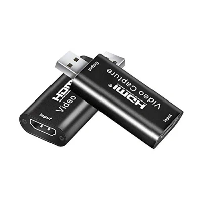 Image de KUYiA Cartes de capture vidéo HDMI vers USB 2.0, enregistrement 1080p et 30 Hz pour caméscope reflex numérique, diffusion en direct (noir)