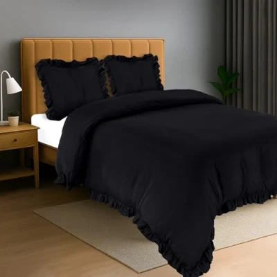 Image de Utopia Bedding Housse de Couette à Volants 220x240 cm avec 2 Taies d&#039;oreiller 65x65 (Noir) Parure lit Ensembles Housses en Microfibre brossée Douce