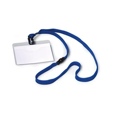Image de Durable 813907 Pochette Porte badge Universel avec Lacet Textile Bleu pour Insertion Format 60 x 90 mm Plastique Résistant Transparent Boîte de 10