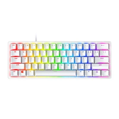 Image de Razer Huntsman Mini (Switches Violets) Clavier Gamer Compact à 60% Opto Mécaniques Clicky, Touches en PBT, Câble USB C Détachable) US Blanc Mercury