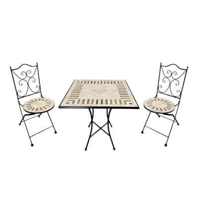 Image de Ensemble de mobilier jardin AXI Camilla 2 Chaises Pliantes Table Mosaïque Toscane Métal Noir