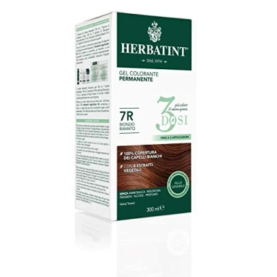 Image de Herbatint Gel Colorant Permanent 3Dosi, 300 ml 7R Blond Cuivre, Sans Ammoniaque, pour Peaux Sensibles, 100% Couverture Cheveux Blancs avec 8 Extraits Naturels Bio