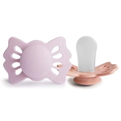 Image de FRIGG Lucky Lot de 2 sucettes Sucette en silicone Sans BPA Fabriqué au Danemark Tétine Symétrique Soft Lilac/Pretty in Peach (Taille 1 (0 6 Mois))