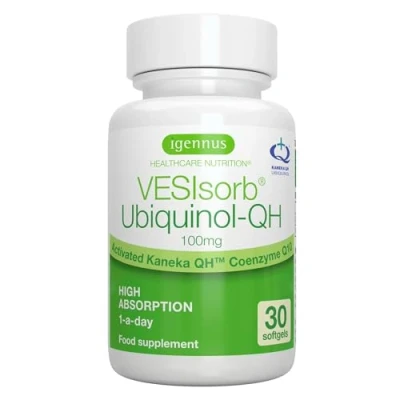 Image de VESIsorb Ubiquinol QH Avancé Coenzyme Q10 Kaneka Brevetée 622% plus de biodisponibilité, Énergie &amp; Cœur, Action Rapide Prolongée, CoQ10 Antioxydant Naturel, 30 portions par Igennus