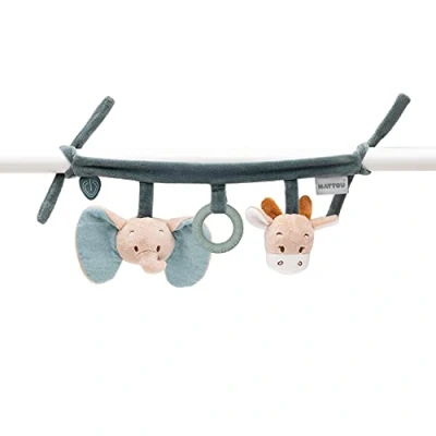 Image de Nattou Jouet à Suspendre en Coton (Mousseline) et Polyester, Avec Hochet Anneau Silicone, Environ 32 cm, Luna Axel, Vert/Beige
