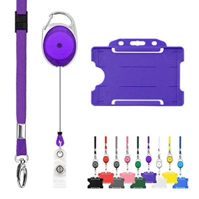 Image de Violet Cordons Tour de Cou Lanière Rétractable anti étouffement Carte d&#039;Identité Lanyard avec Porte Badge Enrouleur Jojo Trio Set
