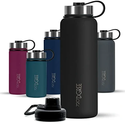 Image de 720DGREE Bouteille Isotherme noLimit 1200ml Gourde en Acier Inoxydable d&#039;eau, thé, café, jus, Boisson Chaud ou Froid Premium de Isolée sous Vide + Gratis Sport Couvercle
