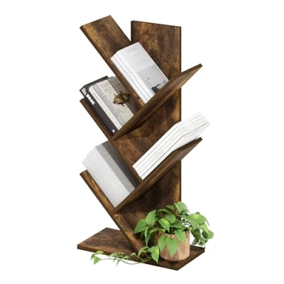 Image de Furinno Tree Bibliothèque d&#039;arbre sur Pied à 5 Niveaux, Pin Ambré