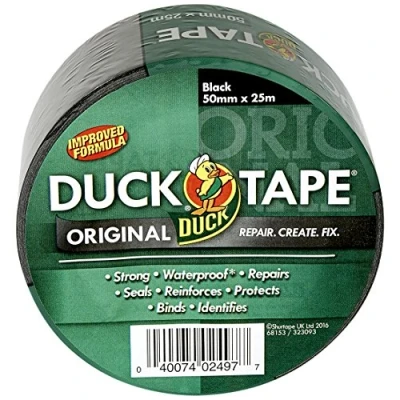 Image de Duck Tape Original Ruban adhésif imperméable formule améliorée et haute résistance pour réparation de conduit ou canalisation Noir 50 mm x 25 m