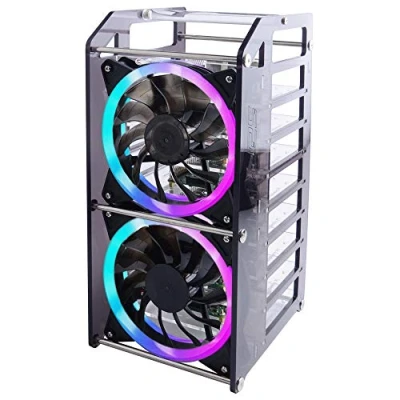 Image de GeeekPi Raspberry Pi Cluster Boîtier, Rack Boîtier Stackable avec Ventilateur 120mm RGB LED 5V pour RPi 4B/3B+/3B/2B/B+ et Jetson Nano (8 Couches)