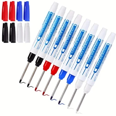 Image de Wzone 8pcs Crayon Chantier, Marqueur de Trou Profond, Stylo Indélébile à Pointe Fine 30 mm, Outil Marquage Construction Dessin Faire Scribering