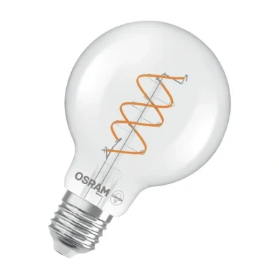 Image de OSRAM Vintage 1906 Globe est une blanc chaud à intensité variaben forme de bouclassique avec un filament en spirale. Eloffre 7,2 W pour 806 lm,E27, verre transparent, diamètre 80 mm.