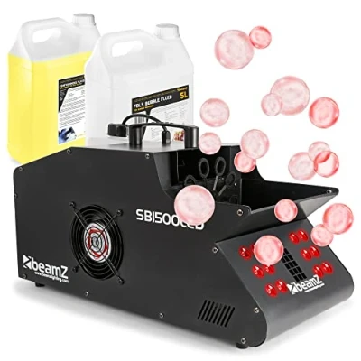 Image de BeamZ SB1500LED Machine à Fumée et Bulles 1500W, avec 5L de Liquide + Fumée, 12x LED RGB, Idéal pour Soirées Animations