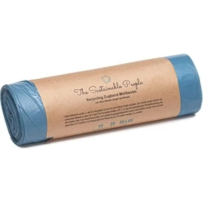 Image de Sacs poubelle recyclés avec cordon TSP 35 L d’au moins de 90% matériaux sources post consommation (PE) certifiés Ange Bleu pour déchets résiduels et recyclables (35 (15 sacs))
