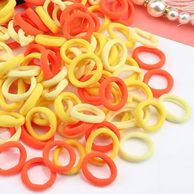 Image de 100 Pièces Mini Chouchous Attaches de Cheveux Bébé, Cravates Colorées queue Cheval doux Bandes Multicolores, pour les enfants, petites filles bébés, Jaune