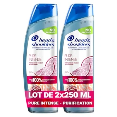 Image de Head &amp; Shoulders Pure Intense Purification En Douceur Shampooing Antipelliculaire 2x250 ml, Aux Agrumes, Pour Cuir Chevelu Gras, Jusqu’à 100 % des pellicules éliminées