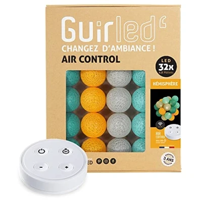 Image de GuirLED Guirlande lumineuse boules coton LED USB Télécommande sans fil Veilleuse bébé 2h Adaptateur secteur double 2A inclus 4 intensités 32 3.2m Hémisphère