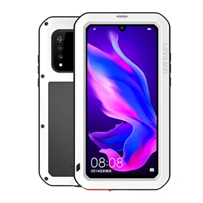 Image de LOVE MEI pour Huawei P30 Lite Coque, Powerful Hybrid Housse, imperméable en étanche Antichoc Anti poussière Housse Métal Aluminium Coque avec Verre trempé (Blanc)