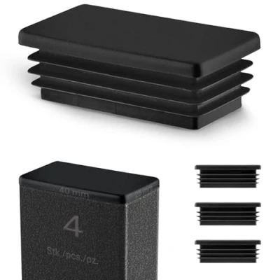 Image de Bouchon pour Tube rectangulaire Capuchon 40x25 mm Noir 4 pcs. Plastique Embout Bouchons d&#039;obturation 4x2,5 cm EMFA®