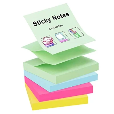 Image de ZCZN Lot de 100 feuilles autocollantes avec 4 blocs couleurs assorties 76 x mm Rose rouge, jaune, vert clair, bleu clair