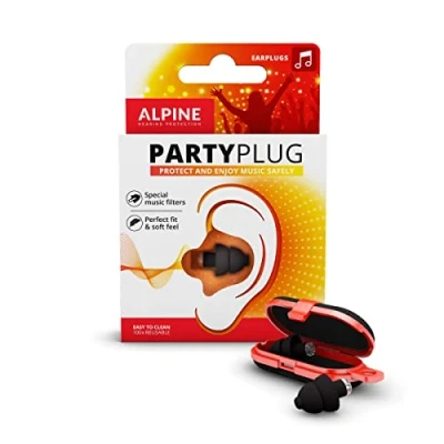 Image de Alpine PartyPlug Bouchons d&#039;oreilles : protections auditives pour la musique (fêtes, festivals et concerts) Restitution parfaite du son Hypoallergéniques réutilisables Embouts noirs