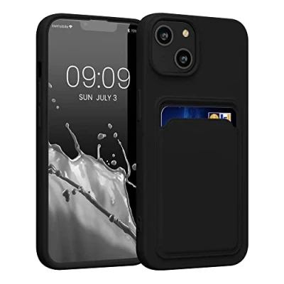 Image de kwmobile Housse Compatible avec Apple iPhone 14 Coque de téléphone Compartiment Carte en Silicone Noir
