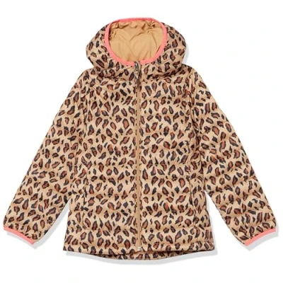Image de Amazon Essentials Doudoune à Capuche Légère, Paquetable et Résistante L’Eau Fille, Fauve Imprimé Guépard, 3 Ans