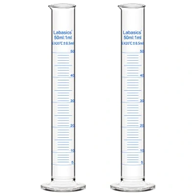 Image de Labasics Verre Cylindre Gradué (2 Paquet) 50 ml, Graduated en Borosilicaté Cylinder de Mesure Éprouvettes Cylindriques