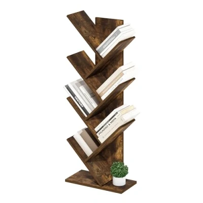 Image de Furinno Tree Bibliothèque d&#039;arbre sur Pied à 7 Niveaux, Pin Ambré