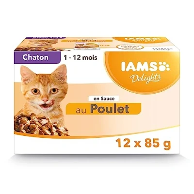 Image de IAMS Nourriture Humide en Sauce Poulet pour Chaton Toutes Les Races 12 Sachets x 85 g
