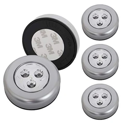 Image de Briloner Leuchten 2633 054 Lot de 5 spots LED autocollants éclairage sans fil pour meubles placards etc. à piles fonction on/off par pression Ø 6.8 cm, Titanfrabig