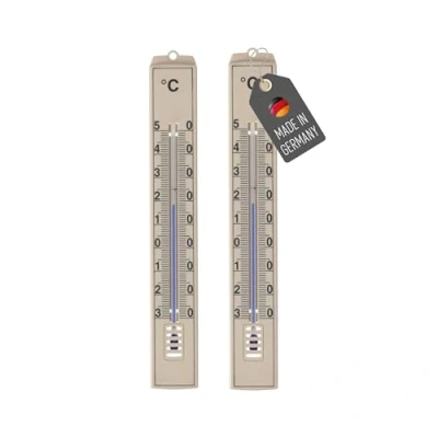 Image de Lantelme Lot de 2 thermomètres jardin Affichage précis la température 30 à 50 C Analogique Résistant aux intempéries En plastique 18 cm Beige Pour mur maison, intérieur et