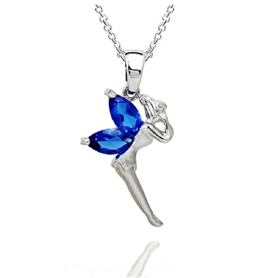 Image de Crystalline Azuria Femme Collier avec Pendentif Fée Clochette 18ct Plaqué Or Blanc Cristaux Bleu imitation Saphir en Zircone