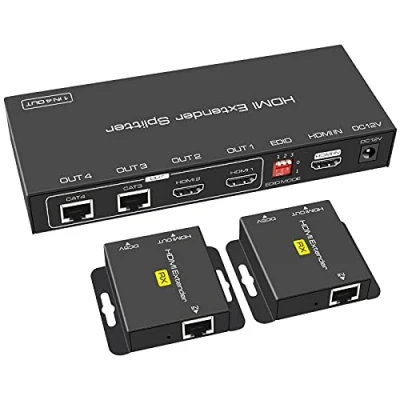 Image de HDMI Splitter Extender 1 Entrée 2 Sorties 50m sur Cat5e/6 Ethernet Transmetteur Récepteur Prise en Charge des Préréglages EDID 1080p (Uniquement Besoin d&#039;une Alimentation TX pour Le Travail)