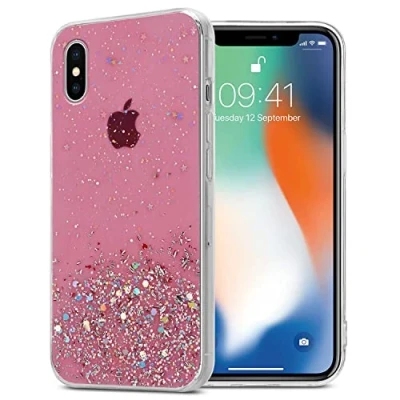 Image de Coque pour Apple iPhone XS MAX en Rose avec paillettes Housse de protection Étui silicone TPU flexible scintillantes Neuf