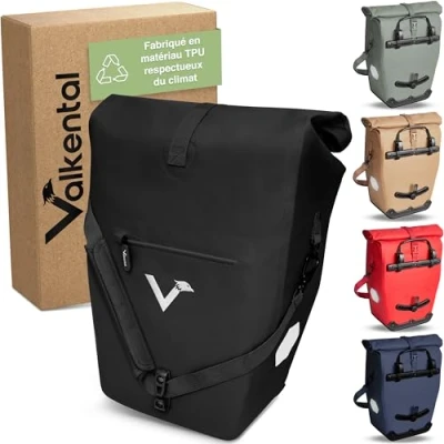 Image de Valkental Sacoche de vélo 2 en 1 TPU écoresponsable 100% étanche Compartiments pratiques Volume flexible 23 28L avec compartiment pour ordinateur portable porte bagages noire