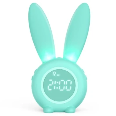 Image de Homealexa Réveil Matin à Induction en Forme de Lapin Mignon, Intelligent Réglage Automatique Lumière Respiration, Affichage Temps/Date/Température, Contrôle Vocal ou Tremblement
