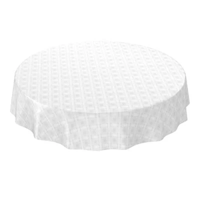 Image de ANRO Nappe en toile cirée lavable, motif à carreaux, uni blanc, impression relief damassé, ronde, 140 cm