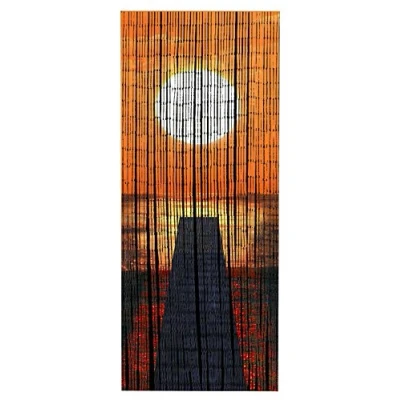 Image de WENKO Maximex Rideau Bambou Motif Coucher de Soleil Protection Anti Insectes Mouches, moustiques Brise Vue Fabrication Main 90x200 cm Noir