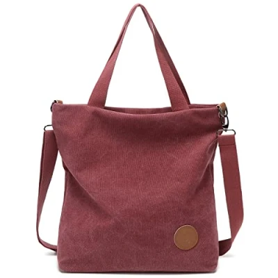 Image de JANSBEN Sac à bandoulière en toile main pour femme, grande taille et design de poche multifonction le travail scolaire, shopping, utilisation quotidienne