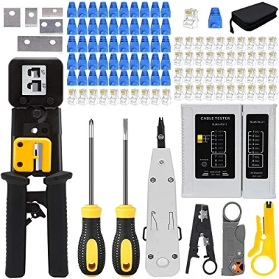 Image de MAYLINE RJ45 Pince à Sertir de Kit d&#039;Installations Professionel Testeur Reseau LAN Wire Strippe RJ11 RJ12 Cat6 Cat5e Trousse Outils Réparation pour Cablage Ordinateur (Noir)