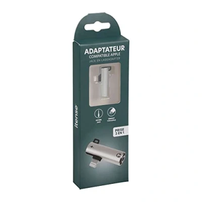 Image de itense Convertisseur vers Prise Jack Pills Apple 3.5mm Adaptateur Lightning Compatible Port de Chargement Type 2 en 1 Embout