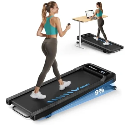 Image de Merach Tapis de Course, Marche Inclinable Motorise Pente 9%, 3 en 1 Walking Pad, 6KM/H, 2.5HP Course pour Bureau à Domicile, Capacité 120KG, Télécommande, LED&amp; APP