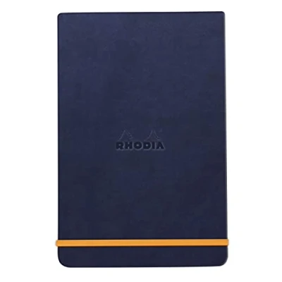 Image de RHODIA 194390C Carnet Rigide Webnotepad Bleu Nuit A5 14,8 x 21 cm Ligné 192 pages Détachables Papier Clairefontaine Ivoire 90 g/m² Marque Page, Fermeture Élastique Simili Cuir