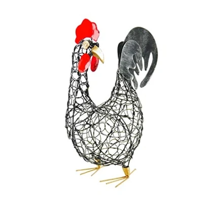 Image de Coq en Fer Forgé Artisanal Rouge et Noir 31cm. Décoration à Poser