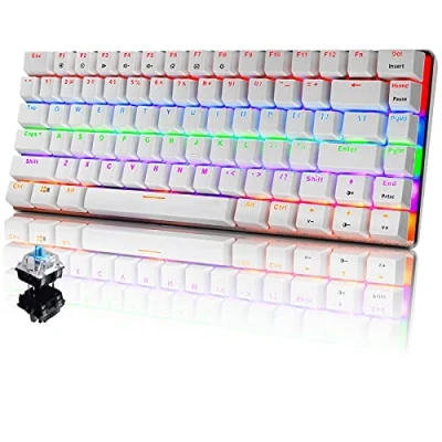 Image de CROSS ZEBRA Clavier Mécanique de Jeu Câble USB, Rétroéclairage LED Arc en Ciel, D&#039;ordinateur Ergonomique Compact à 82 Touches, Confortable, Durable et Réactif(Switches Bleu, Blanc)