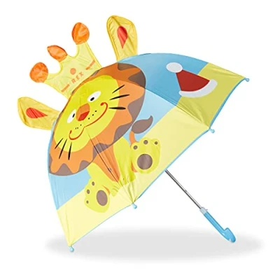 Image de Relaxdays Parapluie pour enfants motif lion effet 3D fille garçon forme cloche, coloré