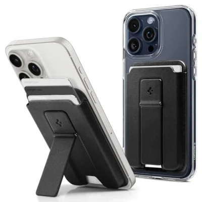 Image de Spigen Smart Fold 2 MagFit Porte Cartes Magnétique avec Support Compatible Les Modèles iPhone 16/15/14/13/12 Magsafe Wallet Noir
