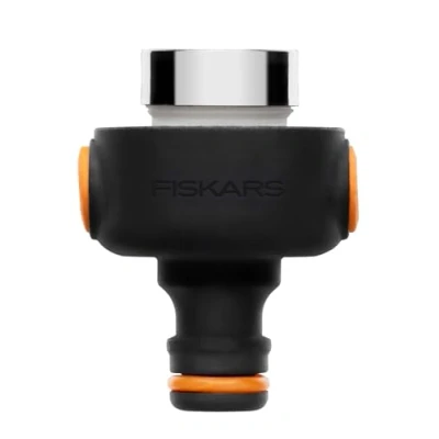 Image de Fiskars Nez de Robinet d&#039;intérieur, avec verrouillage rapide pour Débranchement, Filetage intérieur M22 et extérieur M24 inclus, Facile à installer, Taille universelle, 50 g, Noir/Orange, 1027062